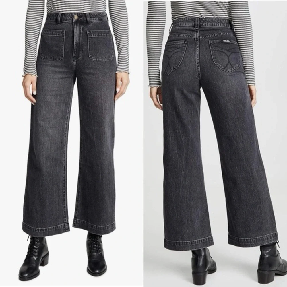 Rolla's High Rise Wide Leg Jeans Womens 28 Black Sailor‎ Front Patch Pockets